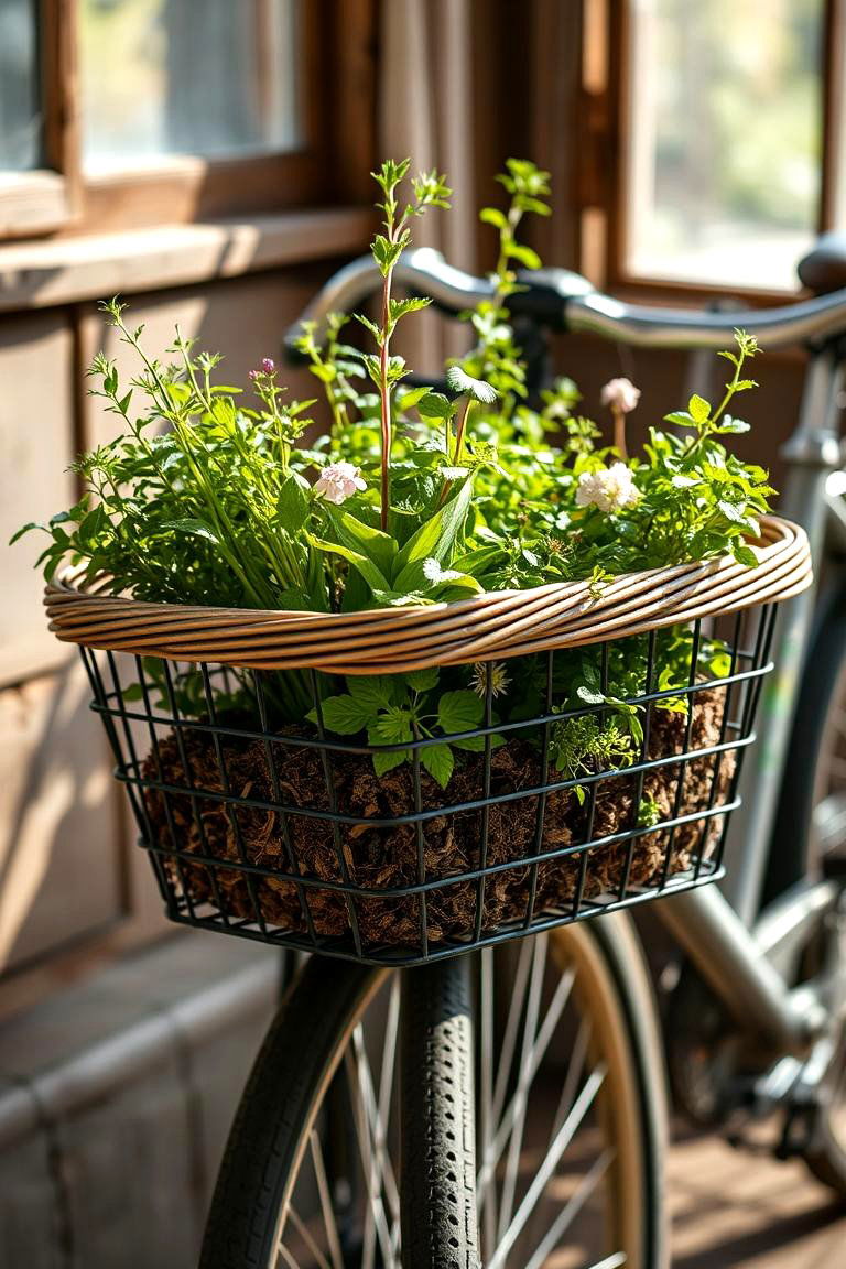 Bike Basket Herb Garden - 24 Old Bicycle Garden Ideas