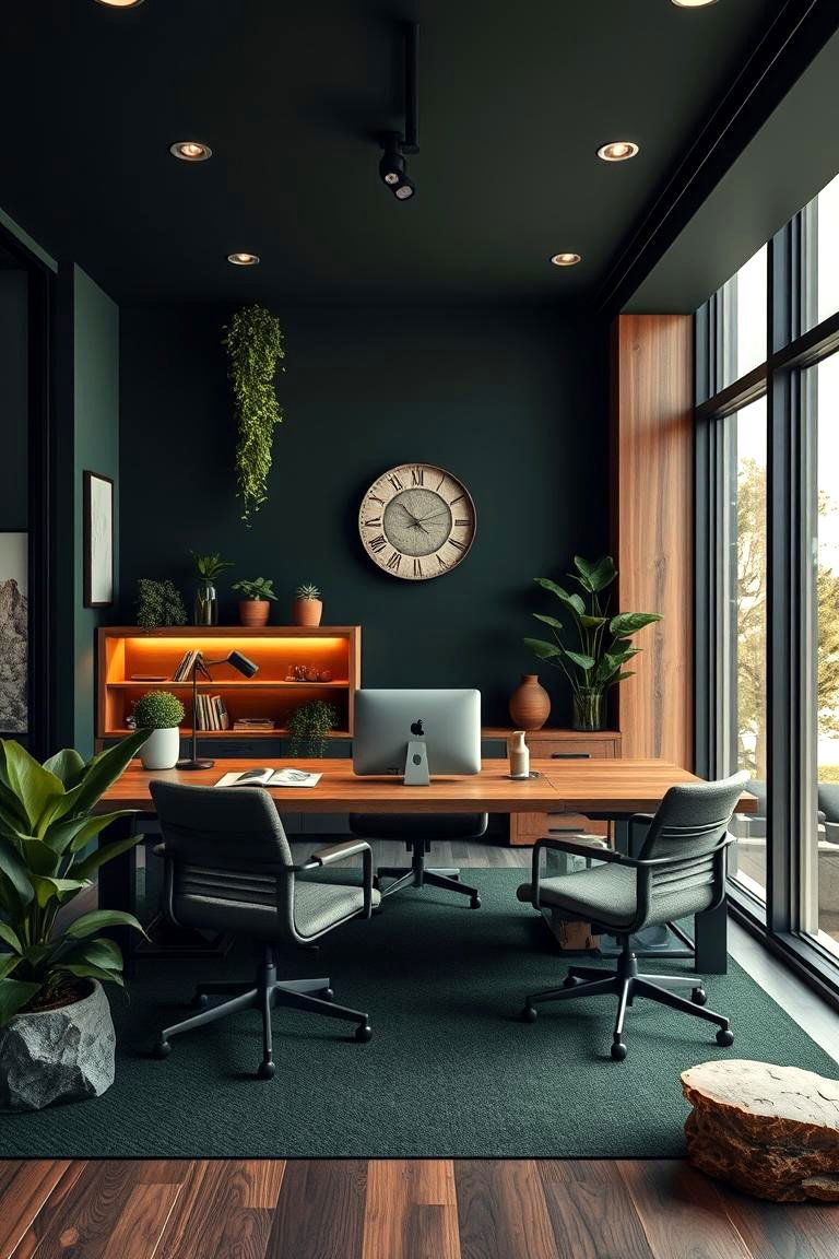 Biophilic Design Elements in Dark Green - 24 Dark Green Home Office Ideas
