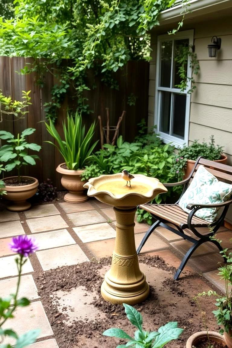 Bird Bath Focal Point - 24 Small Backyard Patio Ideas