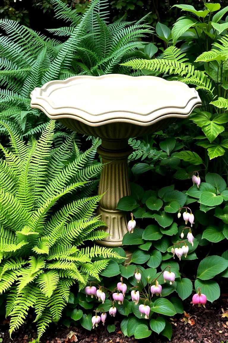 Bird Bath Surrounded by Shade Lovers - 24 Shade Garden Design Ideas
