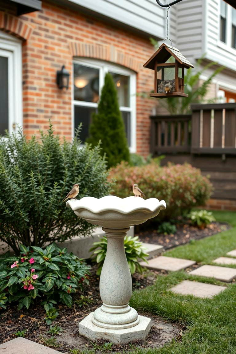 Bird Bath and Feeders - 24 Townhouse Backyard Ideas