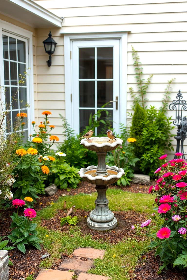 Bird Bath or Small Fountain - 24 Small Front Yard Landscaping Ideas