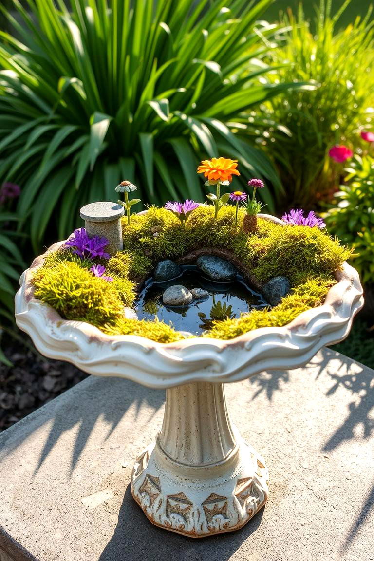 Birdbath Basin Oasis - 24 Fairy Garden Container Ideas