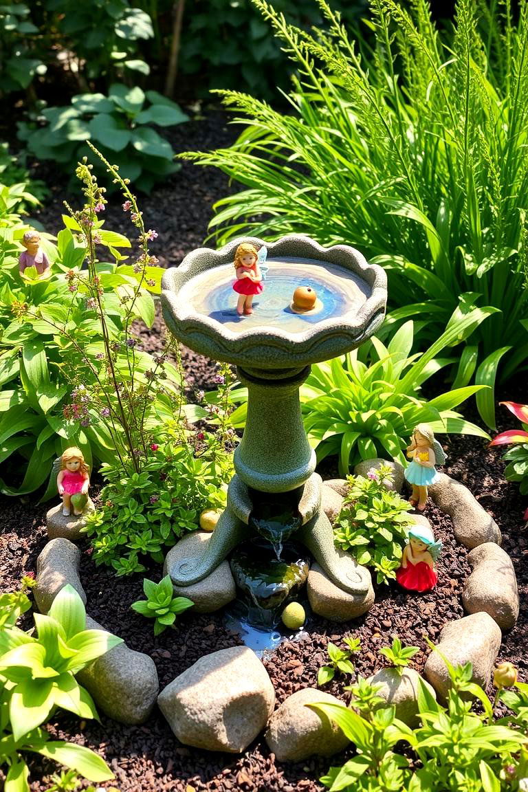 Birdbath Fairy Garden - 24 Fall Bedroom Decor Ideas