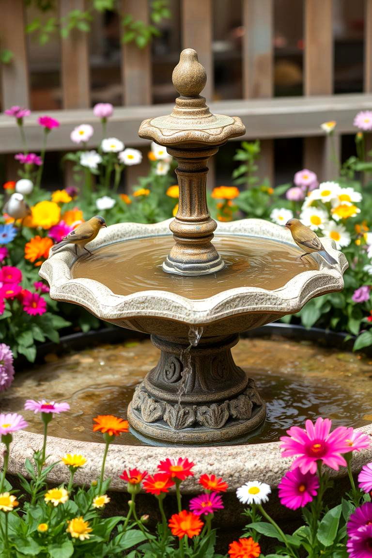 Birdbath Fountain - 24 Backyard Fountain Ideas