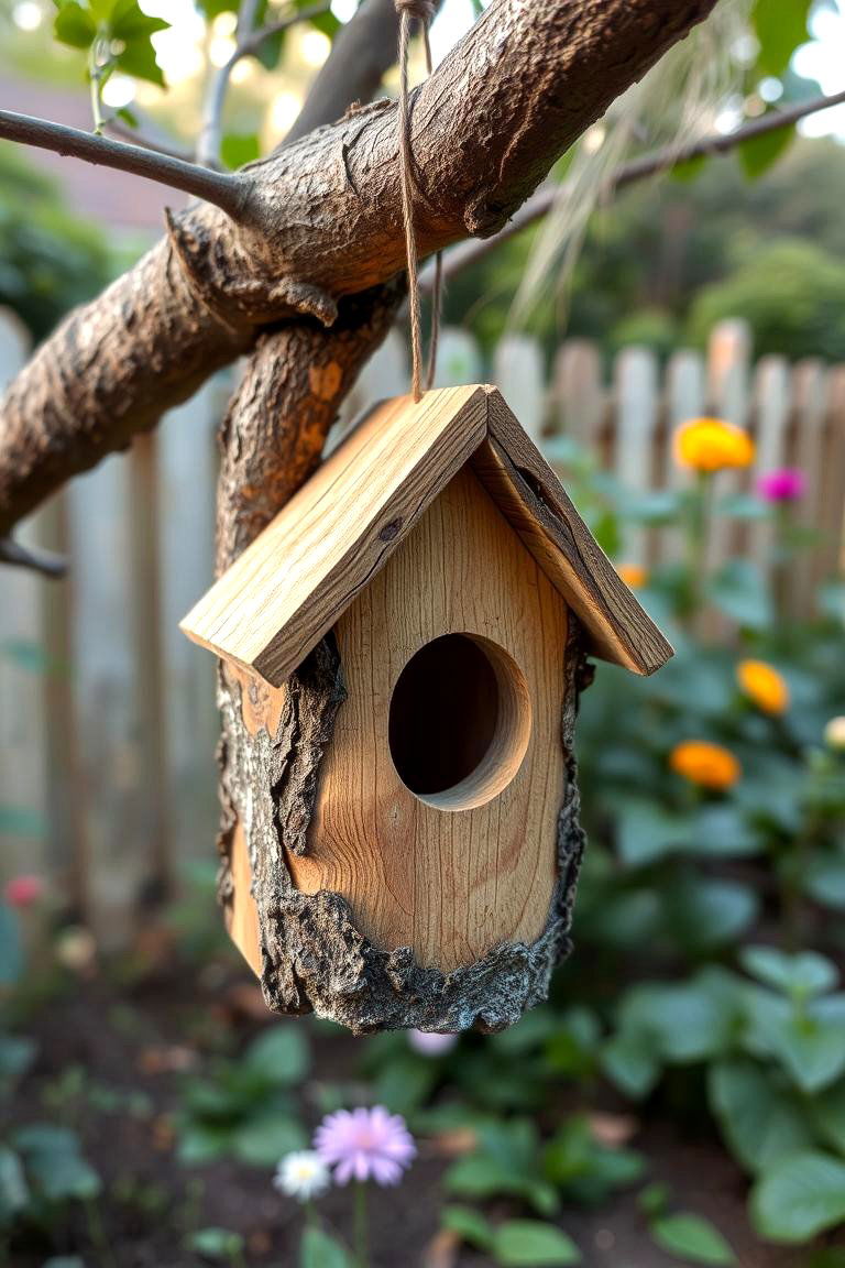 Birdhouse from Natural Materials Simplicity - 24 Rustic Landscaping Ideas