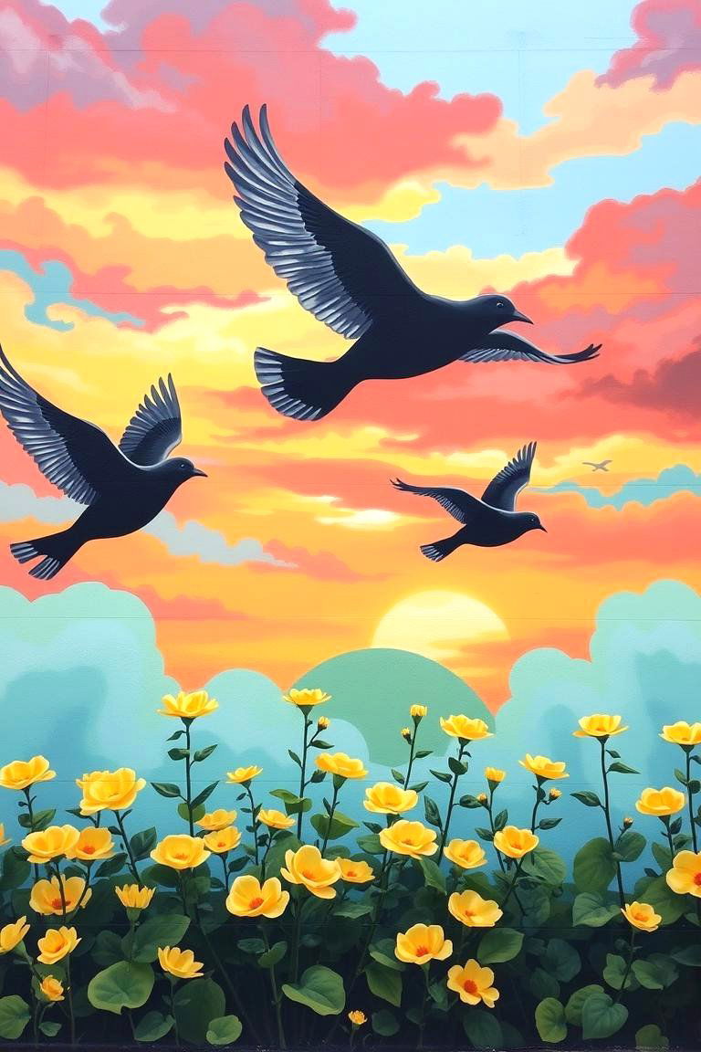 Birds in Flight Mural - 24 Garden Mural Ideas