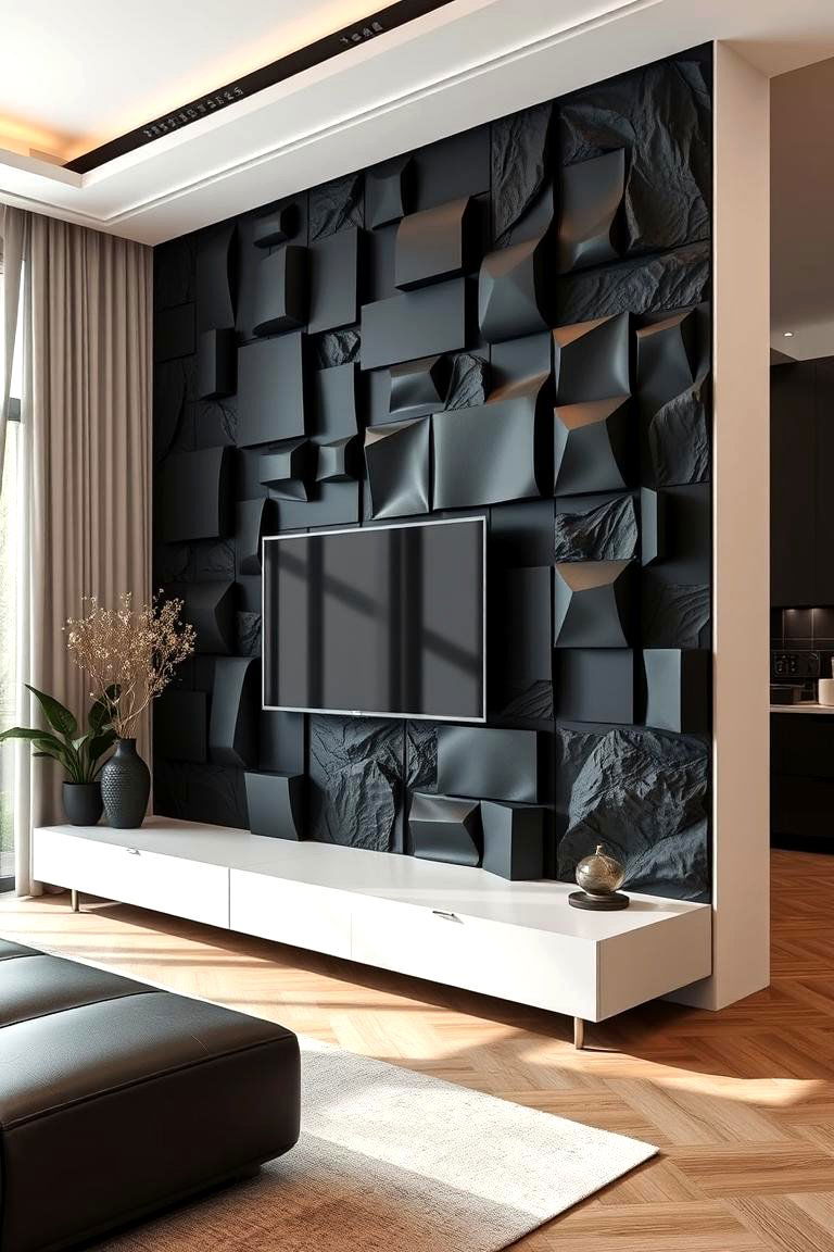 Black Accent Wall with 3D Panels - 24 Black Accent Wall Ideas