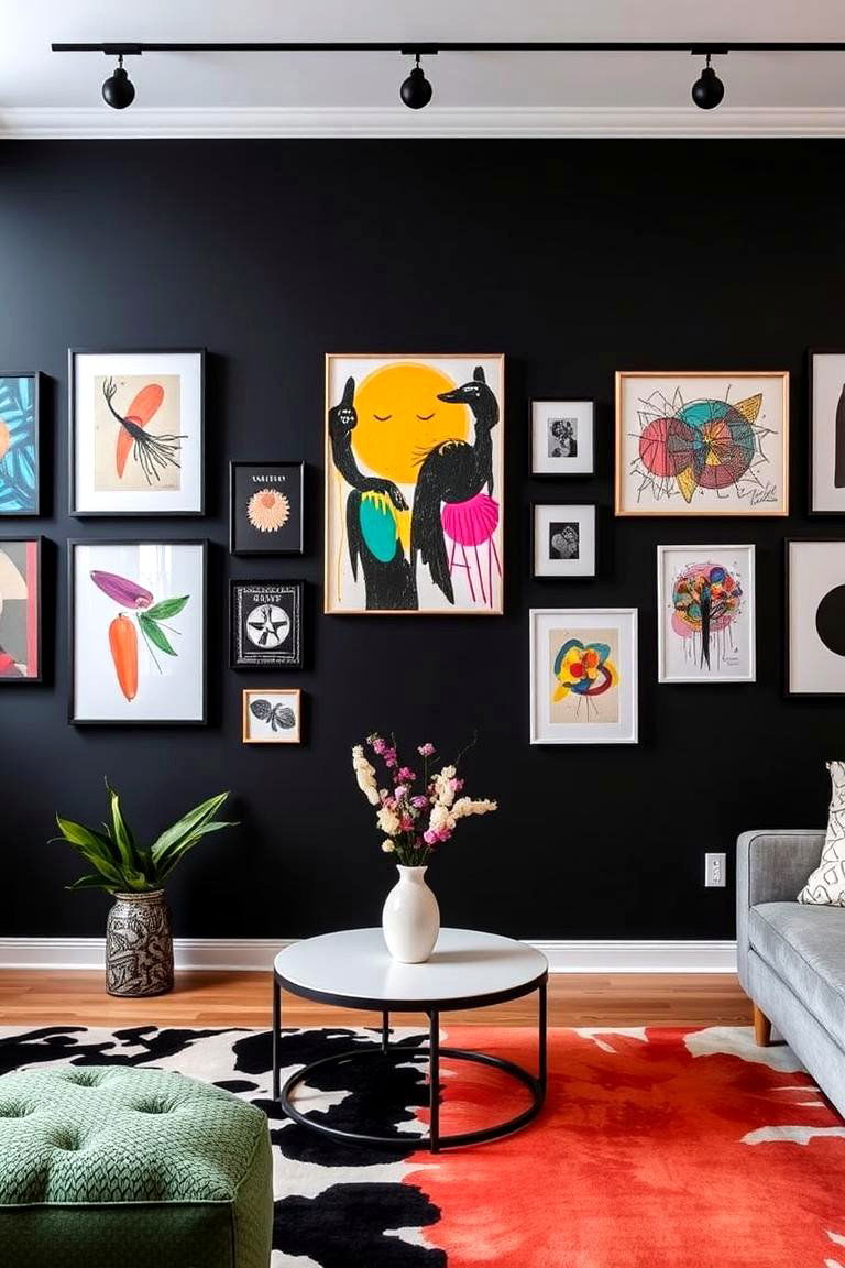 Black Accent Wall with Abstract Art - 24 Black Accent Wall Ideas