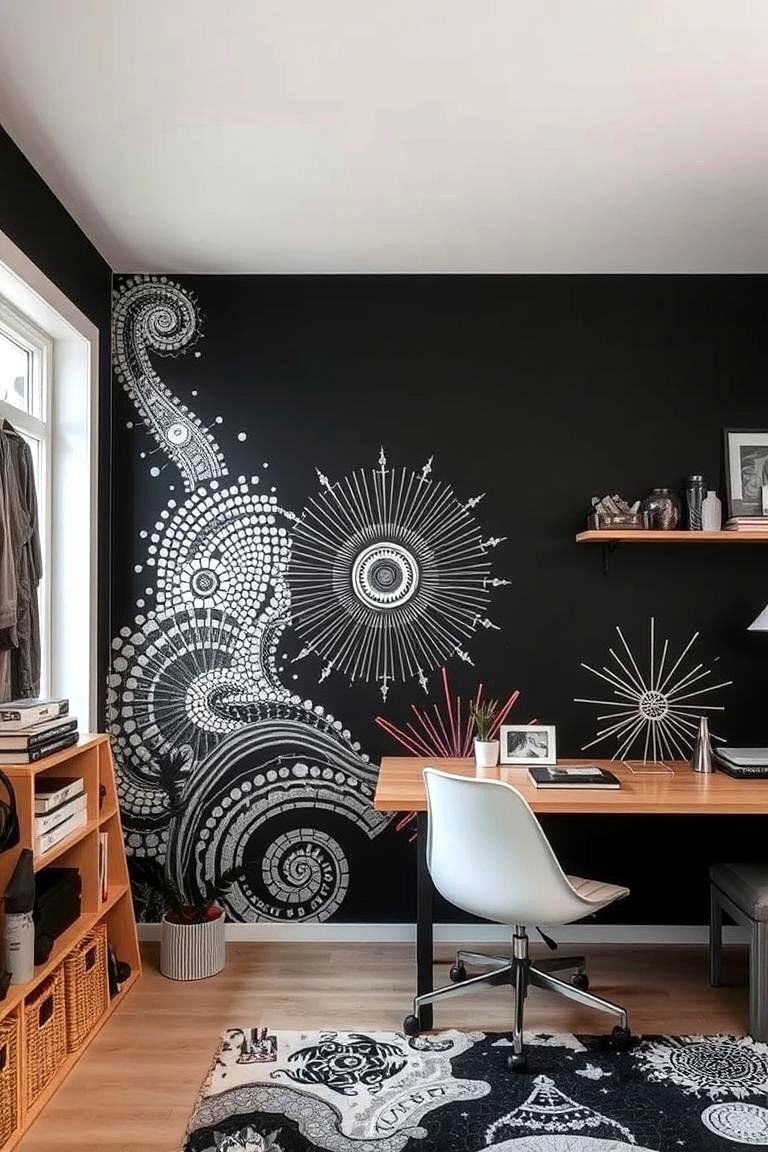 Black Accent Wall with Custom Mosaic - 24 Black Accent Wall Ideas