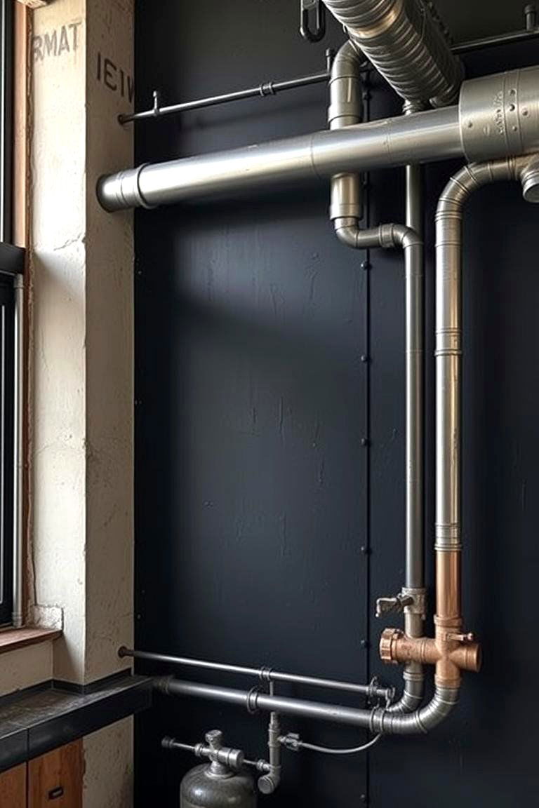 Black Accent Wall with Industrial Pipes - 24 Black Accent Wall Ideas