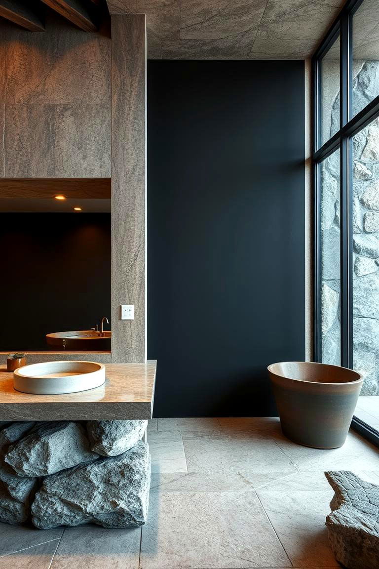 Black Accent Wall with Natural Stone - 24 Black Accent Wall Ideas