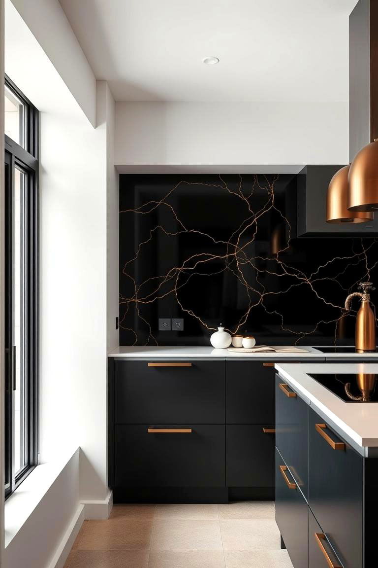 Black Accent Walls with Gold Details - 24 Black and Gold Kitchen Ideas