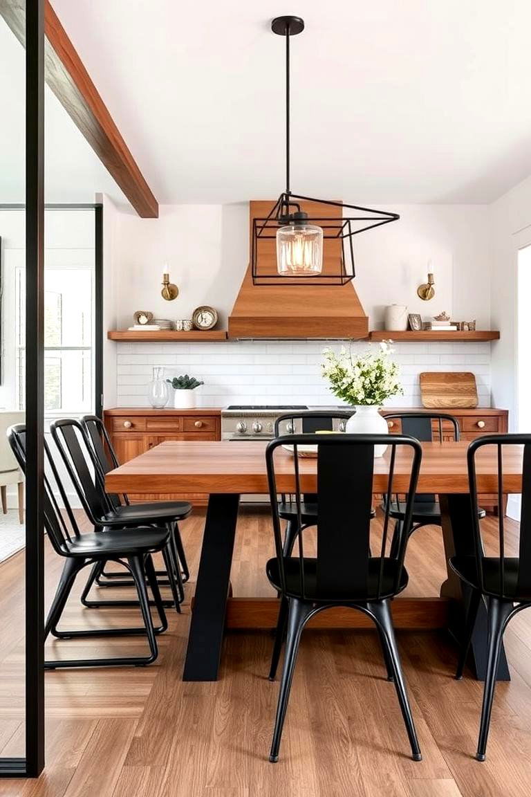Black Accents for Modern Edge - 24 Modern Farmhouse Dining Room Ideas