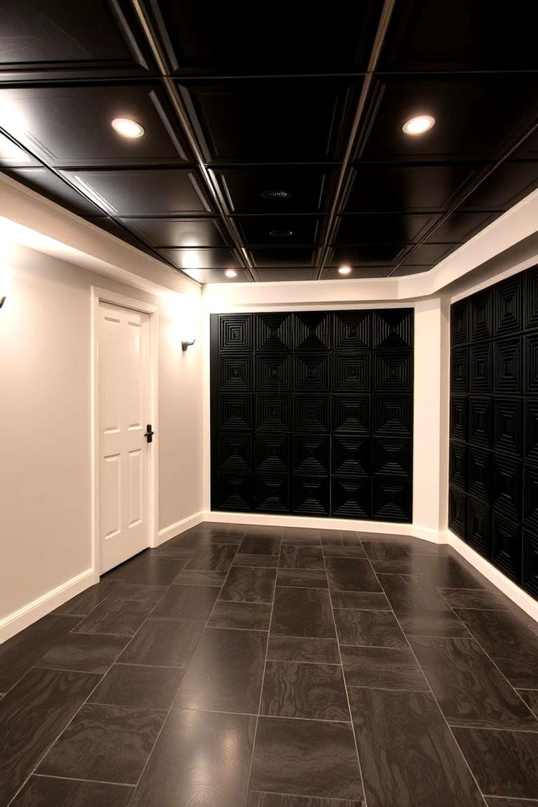 Black Acoustic Tiles - 24 Basement Drop Ceiling Ideas
