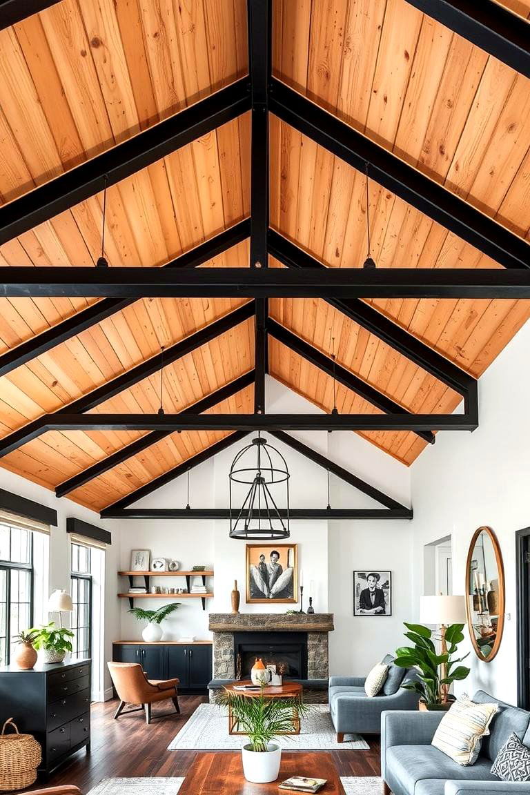Black Beam and Board Ceiling - 24 Black Ceiling Design Ideas