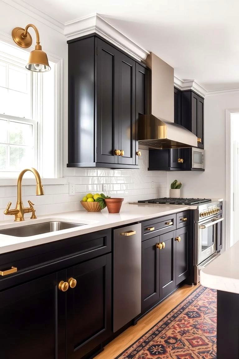 Black Cabinets with Brass Fixtures - 24 Kitchens With Black Cabinets