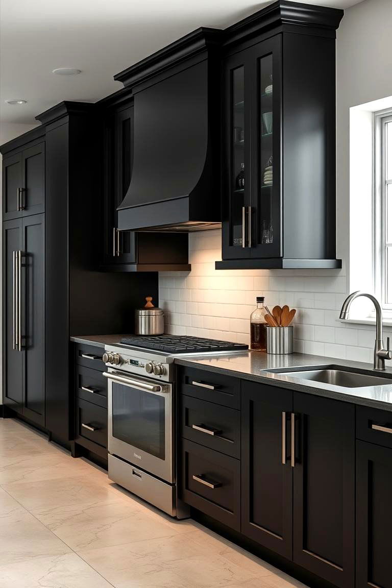 Black Cabinets with Clean Lines - 24 Black Kitchen Cabinet Ideas