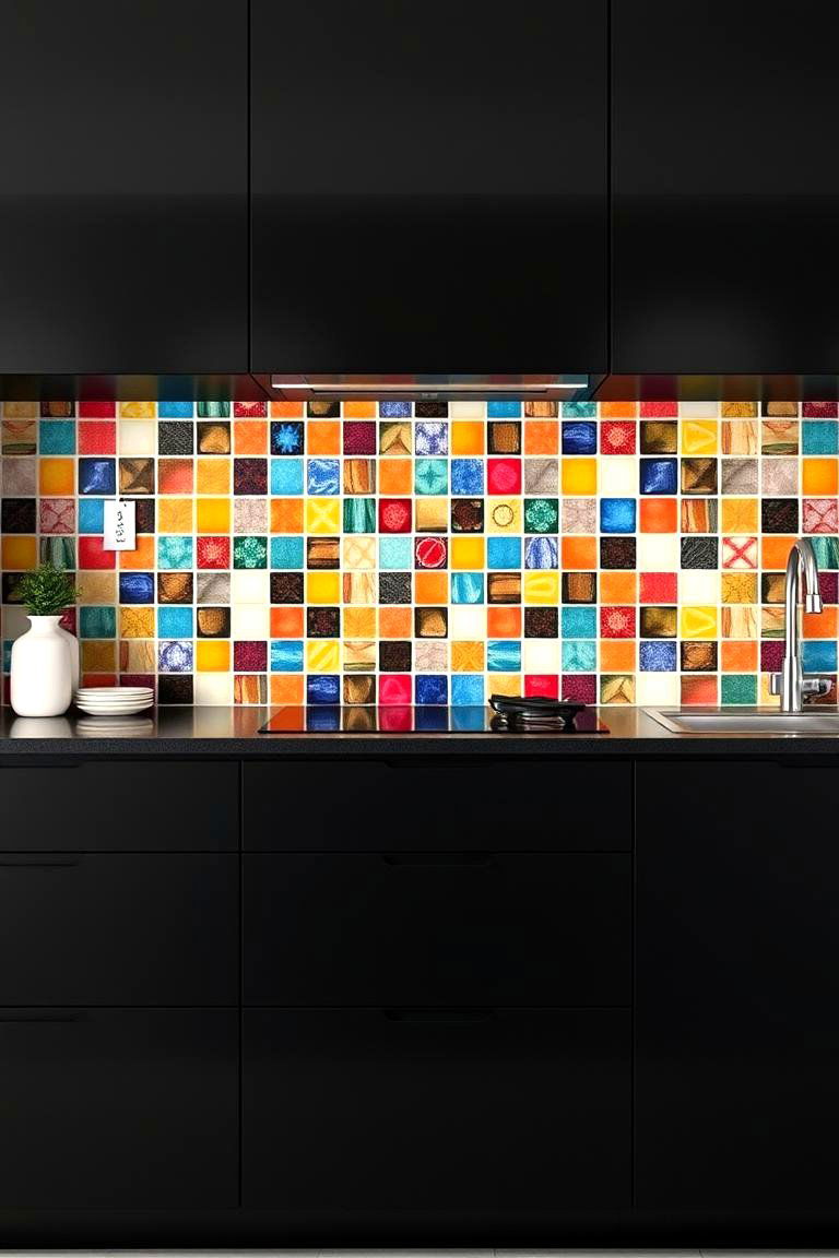 Black Cabinets with Colorful Backsplash - 24 Kitchens With Black Cabinets