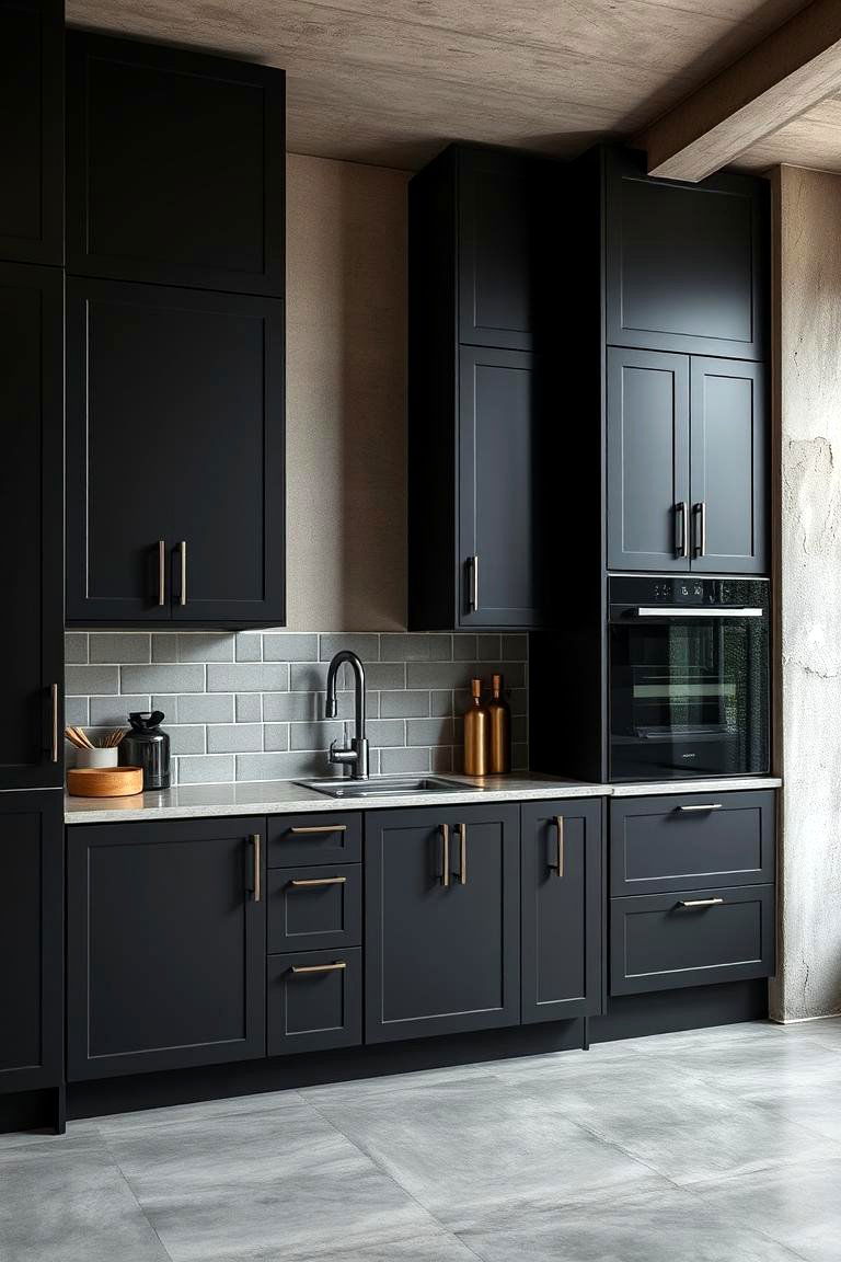 Black Cabinets with Concrete Floors - 24 Kitchens With Black Cabinets