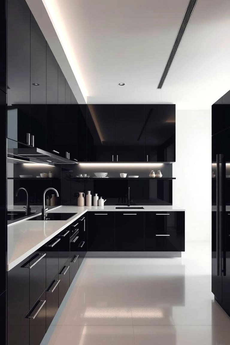 Black Cabinets with Floating Design - 24 Black Kitchen Cabinet Ideas