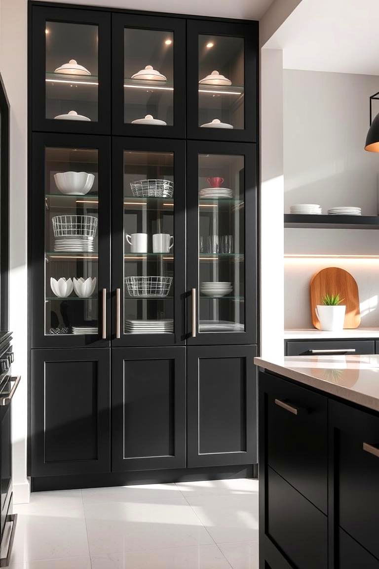 Black Cabinets with Glass Fronts - 24 Kitchens With Black Cabinets