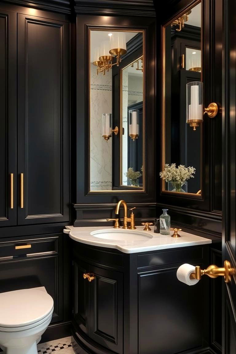 Black Cabinets with Gold Fixtures - 24 bathroom with black cabinets ideas
