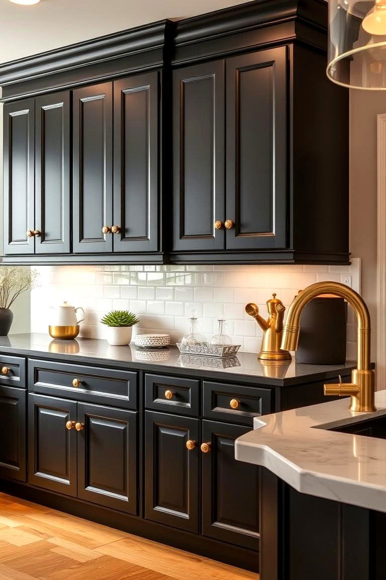 Black Cabinets with Gold Hardware for Elegance - 24 kitchens with beautiful black cabinets
