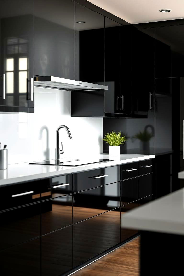 Black Cabinets with High Gloss Fronts - 24 Black Kitchen Cabinet Ideas