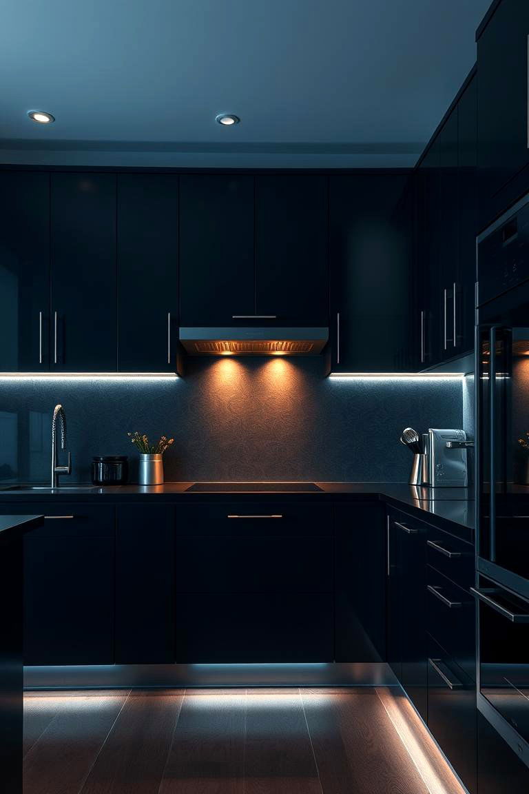 Black Cabinets with Integrated Lighting - 24 Black Kitchen Cabinet Ideas