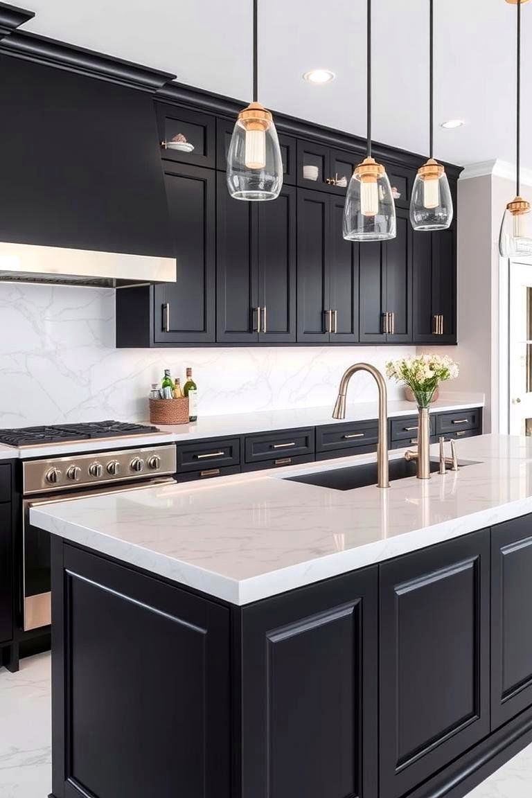 Black Cabinets with Marble Countertops - 24 Kitchens With Black Cabinets