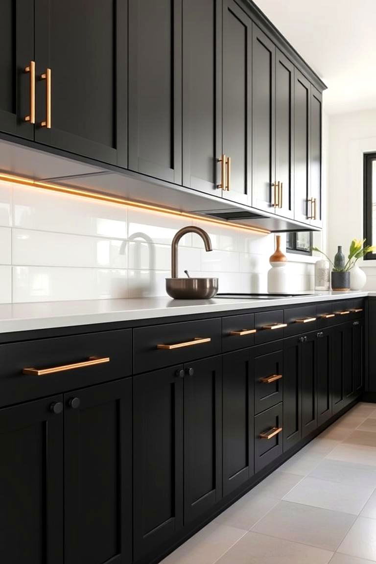 Black Cabinets with Minimalist Handles - 24 Black Kitchen Cabinet Ideas