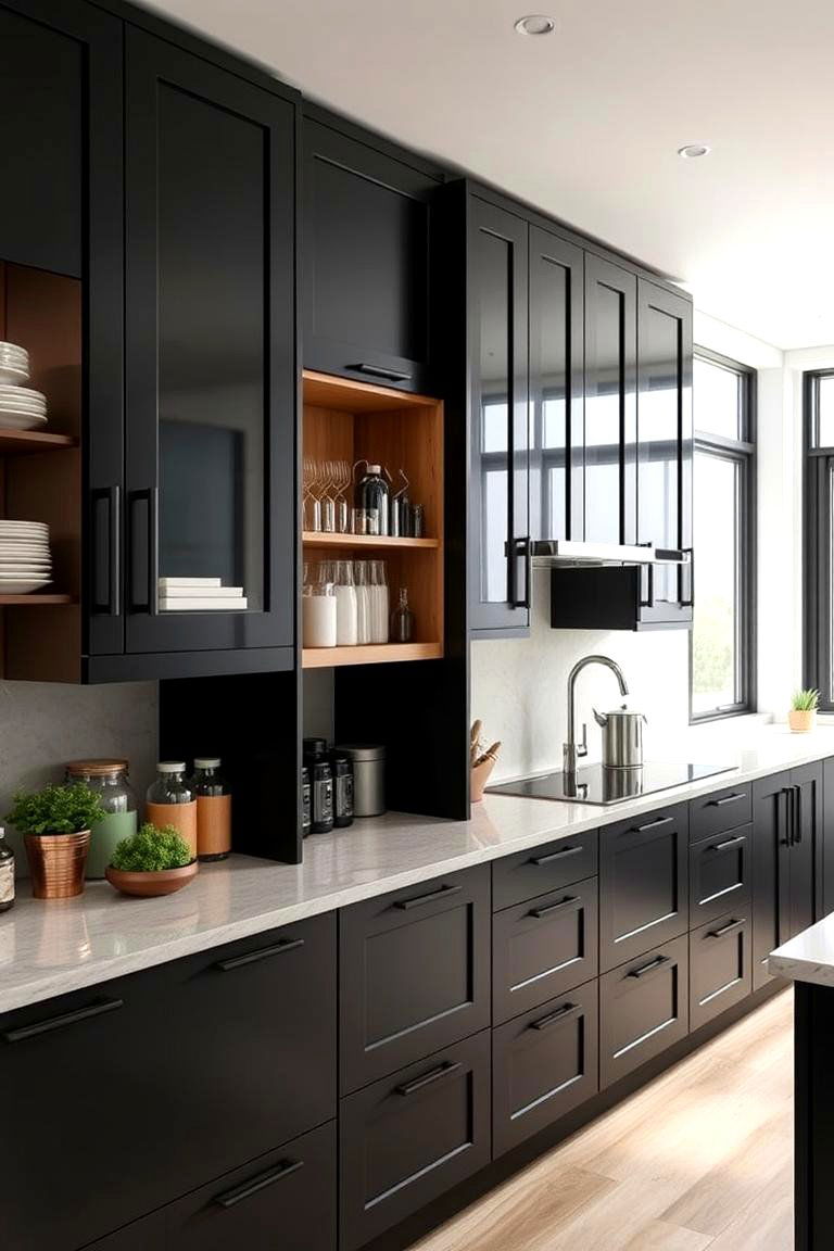Black Cabinets with Multifunctional Design - 24 Black Kitchen Cabinet Ideas