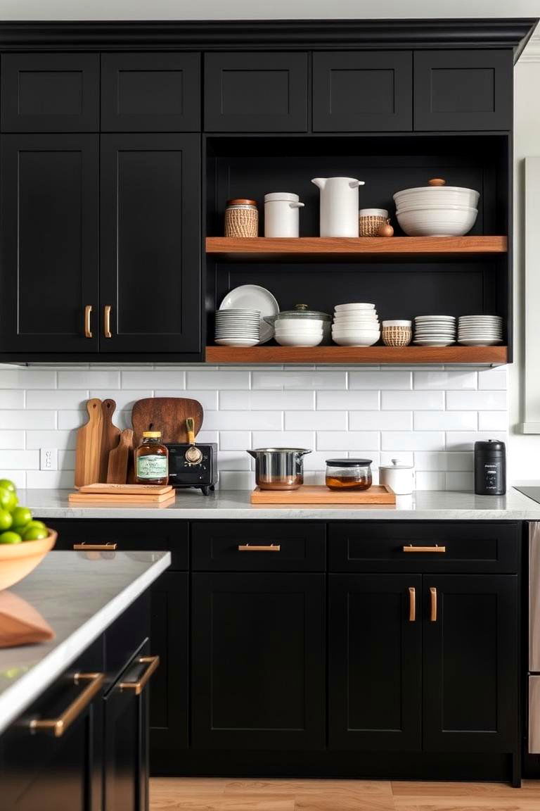 Black Cabinets with Open Shelving - 24 Kitchens With Black Cabinets