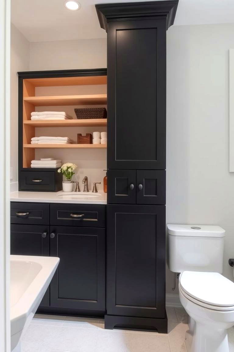 Black Cabinets with Open Shelving - 24 bathroom with black cabinets ideas