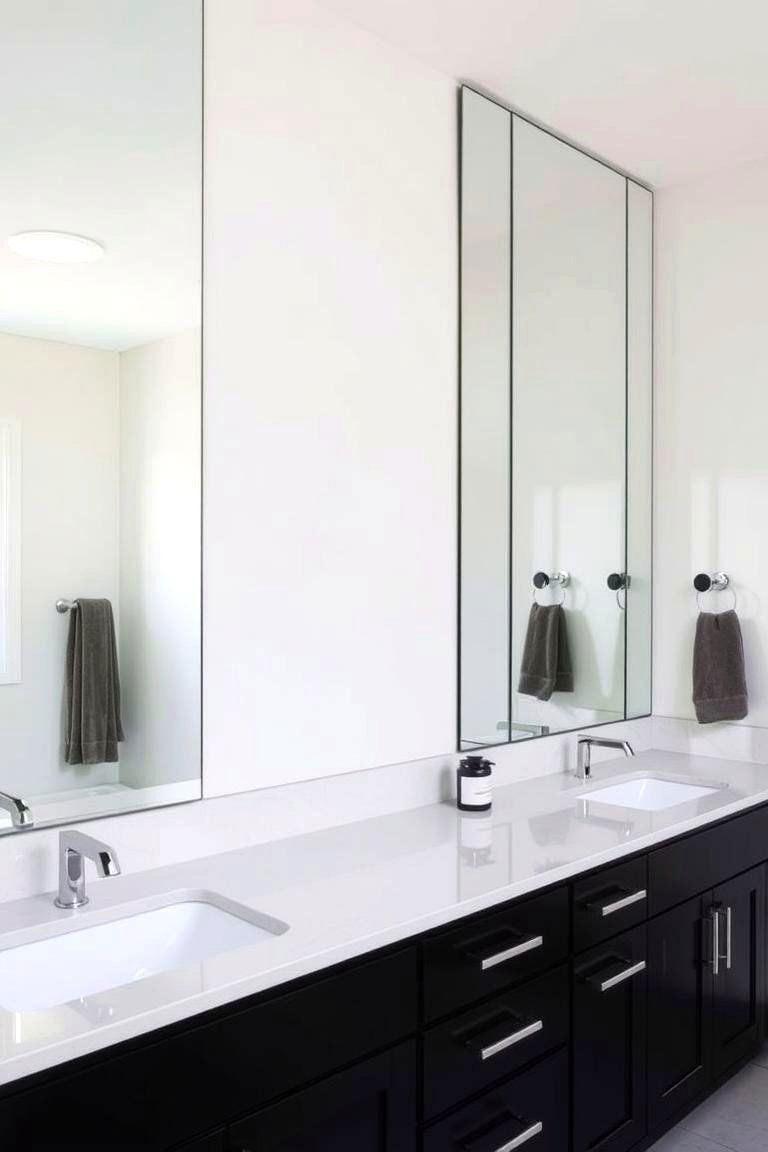 Black Cabinets with Oversized Mirrors - 24 bathroom with black cabinets ideas