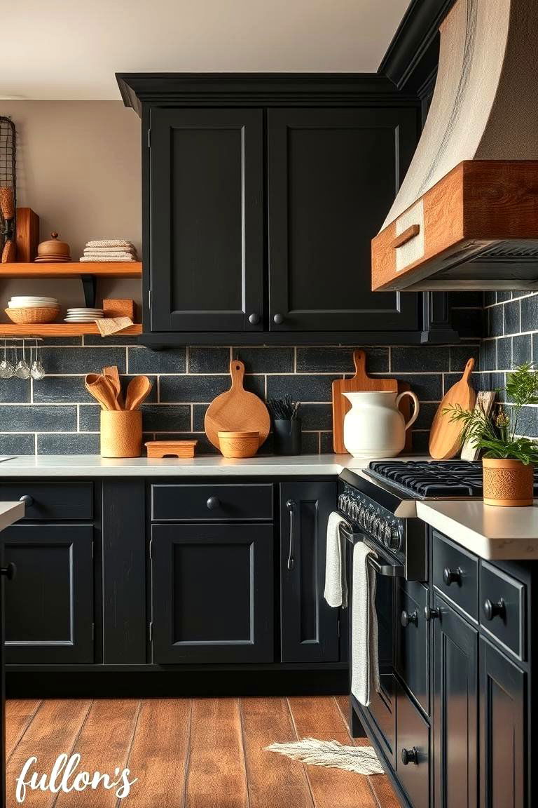 Black Cabinets with Rustic Charm - 24 Black Kitchen Cabinet Ideas
