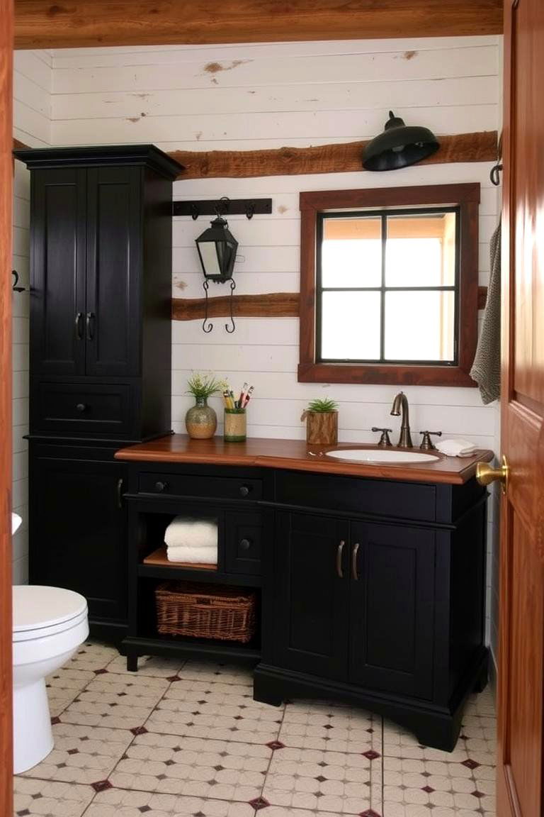 Black Cabinets with Rustic Charm - 24 bathroom with black cabinets ideas