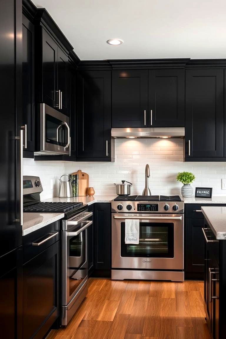 Black Cabinets with Stainless Steel Appliances - 24 Kitchens With Black Cabinets