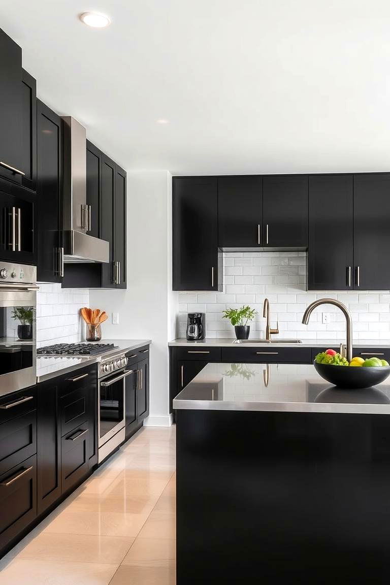 Black Cabinets with Stainless Steel Countertops - 24 Kitchens With Black Cabinets