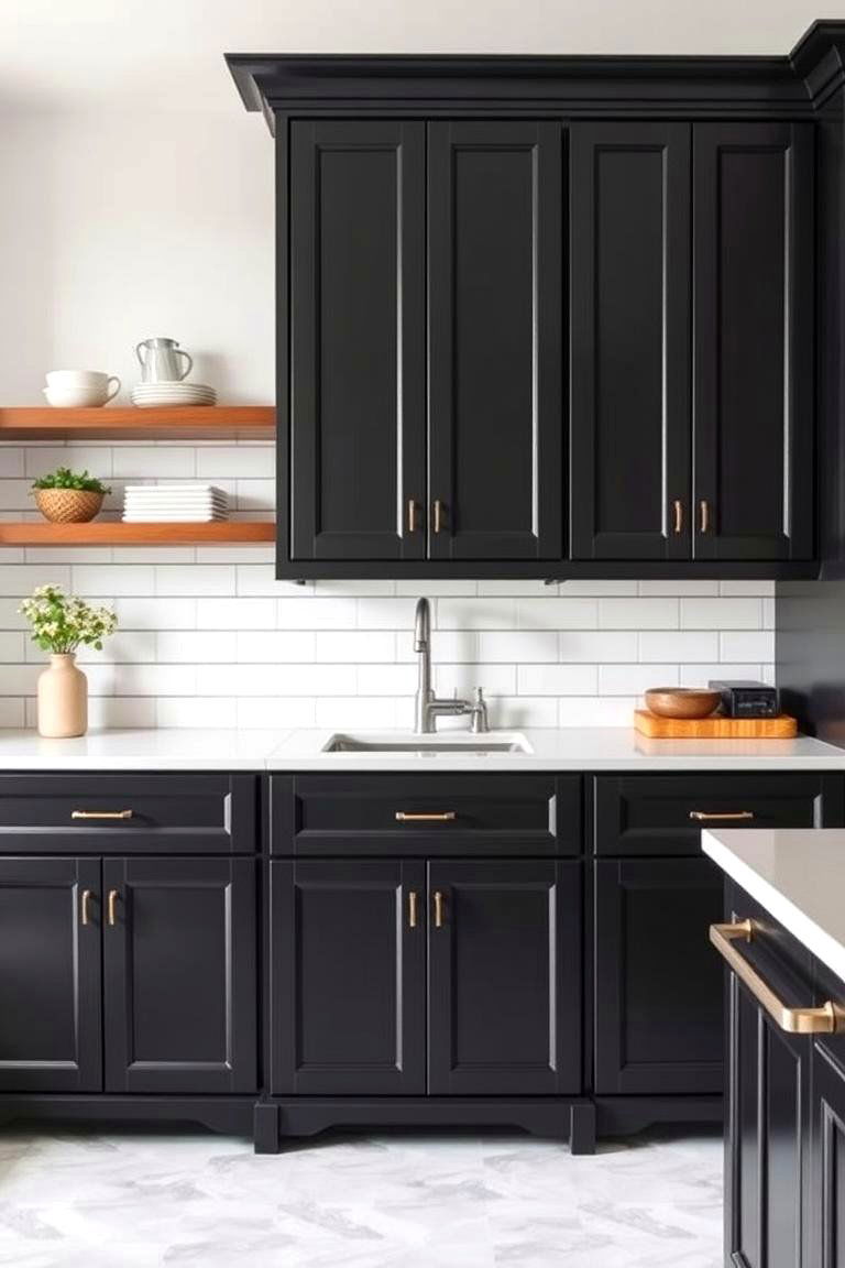 Black Cabinets with Subway Tile Backsplash - 24 Kitchens With Black Cabinets