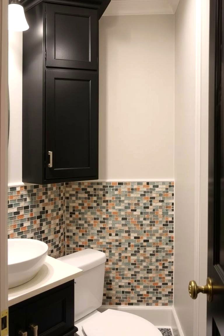 Black Cabinets with Tiled Backsplash - 24 bathroom with black cabinets ideas