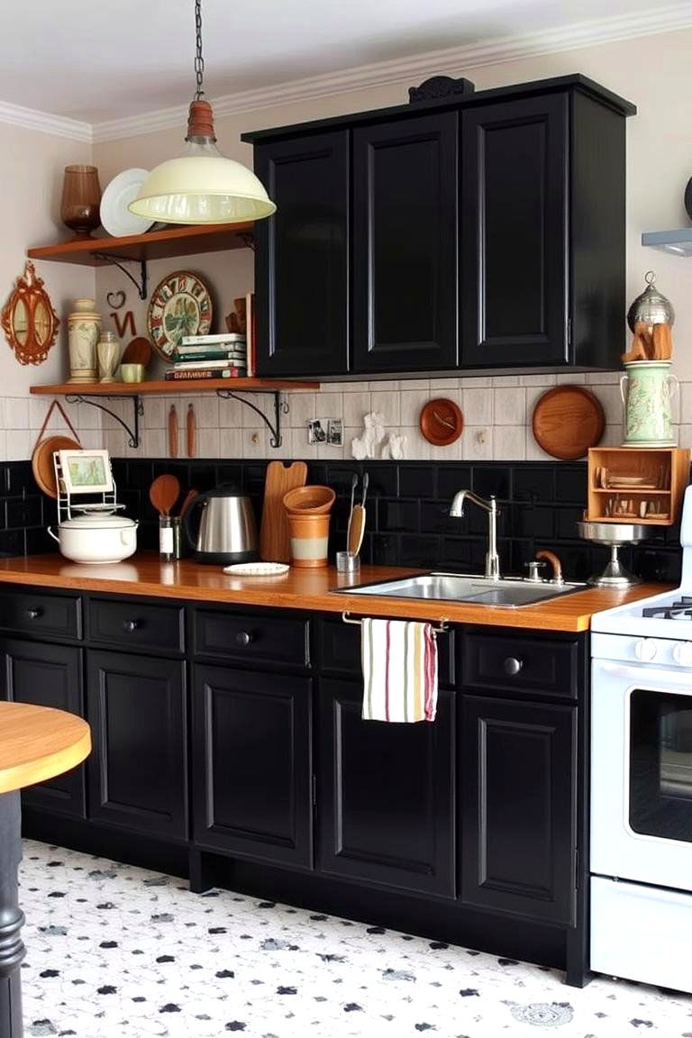Black Cabinets with Vintage Style Decor - 24 Kitchens With Black Cabinets