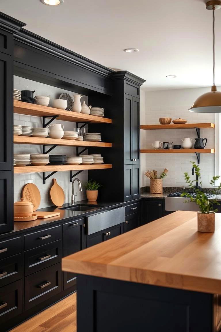 Black Cabinets with Warm Wooden Accents - 24 kitchens with beautiful black cabinets