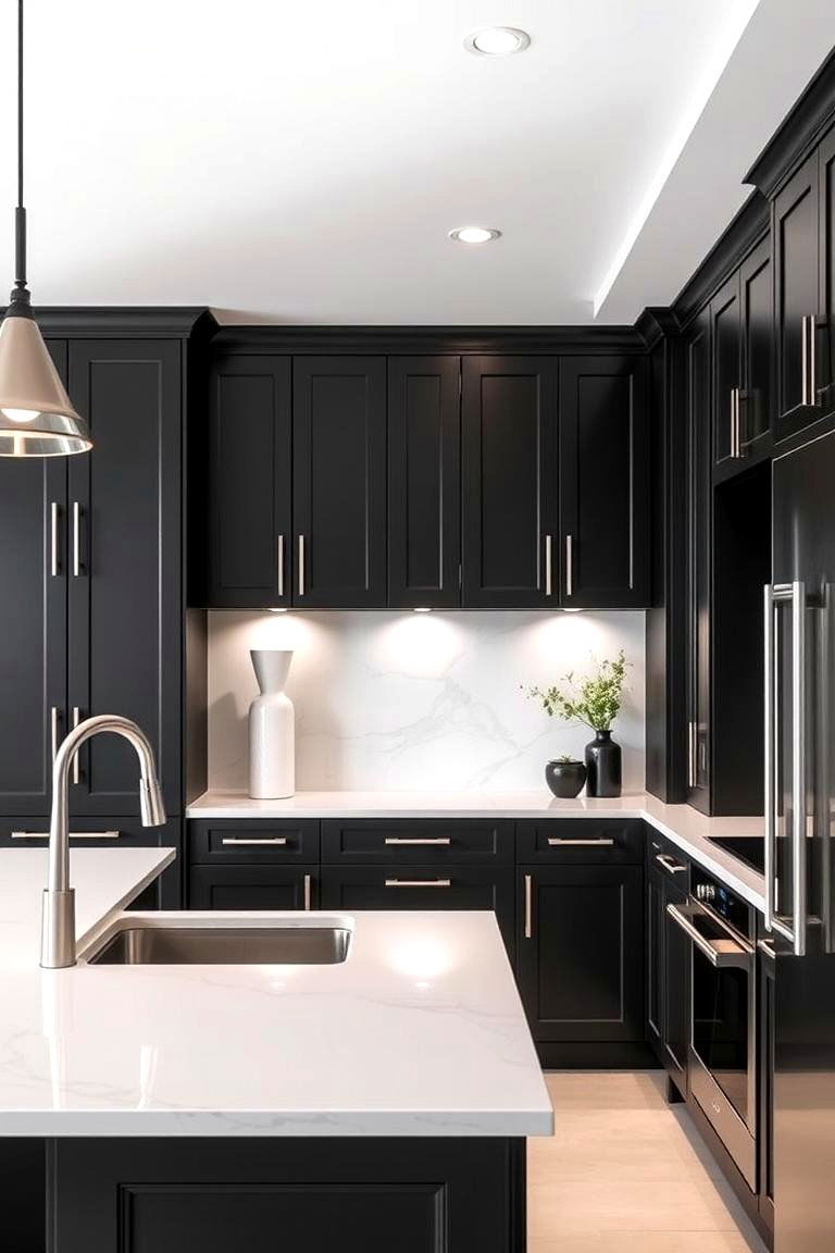 Black Cabinets with White Countertops - 24 Kitchens With Black Cabinets