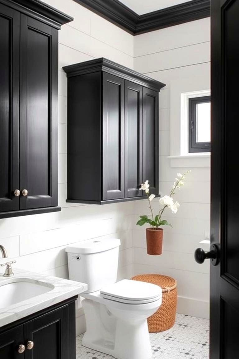 Black Cabinets with Whitewashed Walls - 24 bathroom with black cabinets ideas