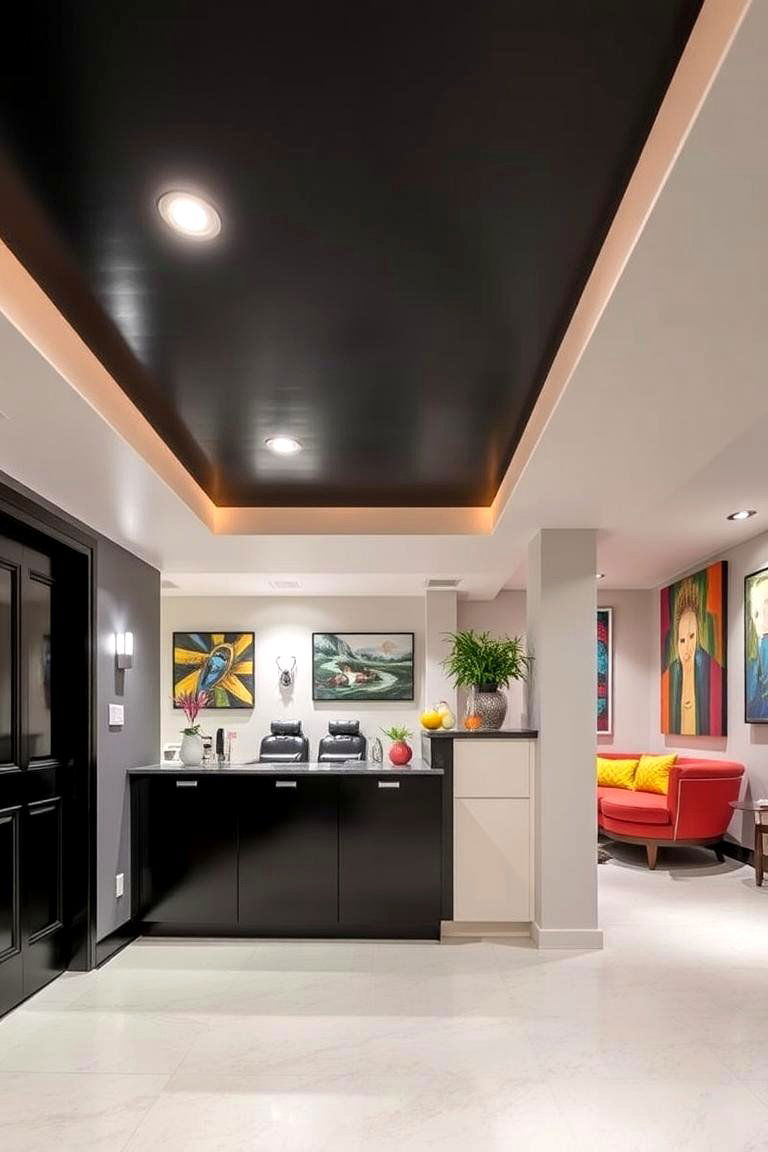 Black Ceiling for a Sleek Modern Feel - 24 Basement Ceiling Ideas