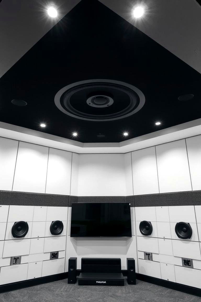 Black Ceiling with Hidden Speaker System - 24 Black Ceiling Design Ideas