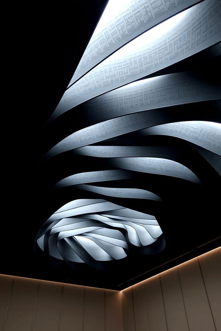 Black Ceiling with Layered Panels - 24 Black Ceiling Design Ideas