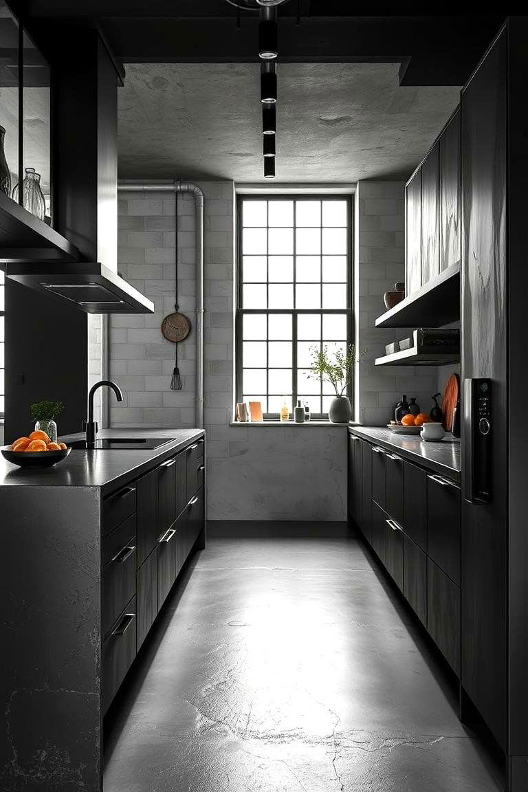 Black Concrete Finishes - 24 Black Kitchen Floor Ideas